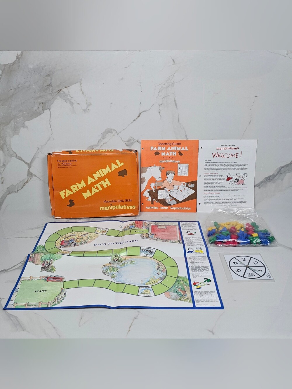 Vintage Macmillan Early Skills Manipulatives Farm Animal Math Set Complete Board